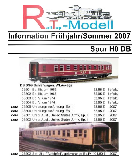 RailTop Neuheiten Info 2007 (Auszug)
